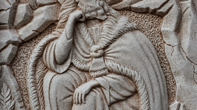 engraving, prophet elias, wall