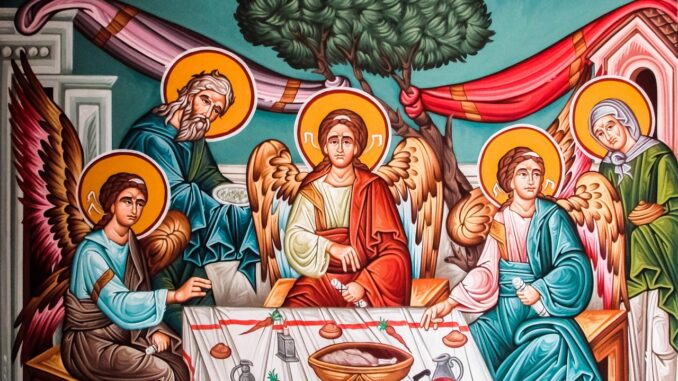 abraham's philoxenia, painting, iconography, orthodox, christianity, church, ayia triada, paralimni, cyprus, iconography, iconography, iconography, iconography, orthodox, orthodox, orthodox, orthodox, orthodox, christianity, christianity, christianity, church