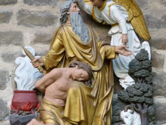 nativity scene figures, characters, church, picture, relief, angel, abraham, isaak, sacrifice, knife, magdeburg, saxony-anhalt