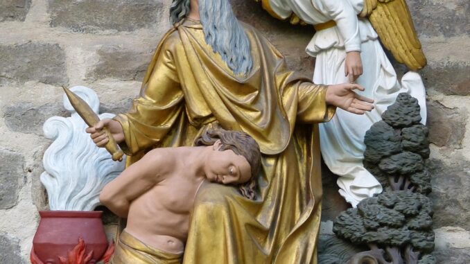 nativity scene figures, characters, church, picture, relief, angel, abraham, isaak, sacrifice, knife, magdeburg, saxony-anhalt